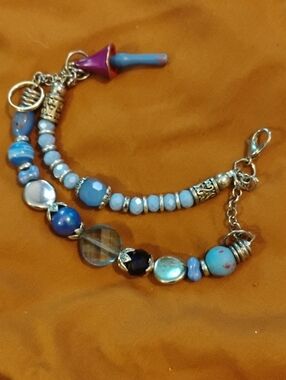 Blue Beaded Charm Bracelet - Women's Fashion Jewelry